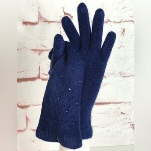 NWT Embellished Navy Blue Knit Gloves One size 1 Pair NEW WITH TAGS